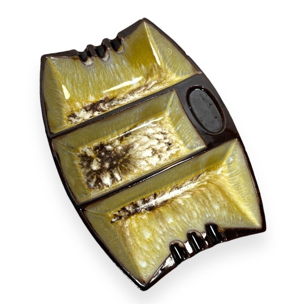 Vintage MCM‎ Cal Style Brown Drip Glaze Pottery Ashtray Rectangle Retro